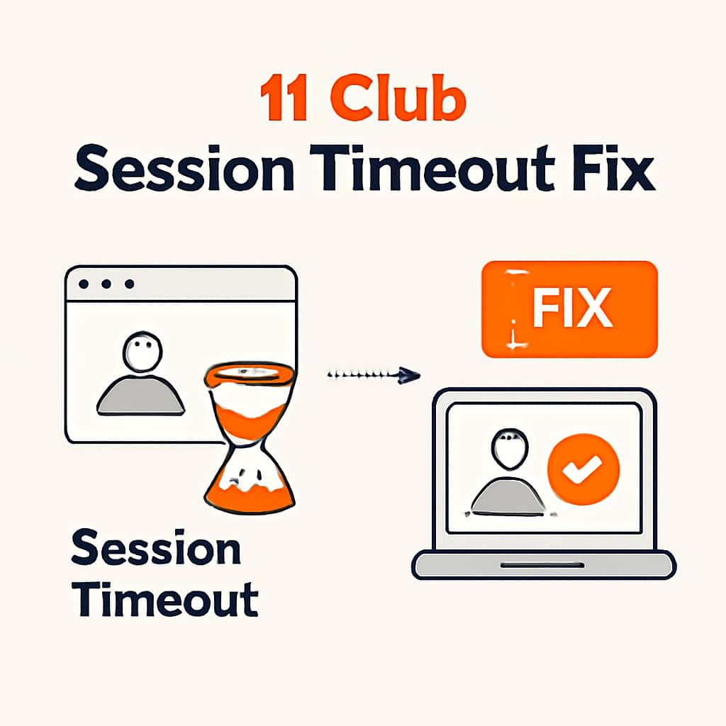Diagram illustrating the reasons and fixes for session timeouts on 11 Club.